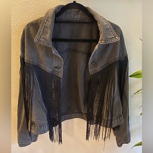 Never been worn- Dark grey fringes denim jacket